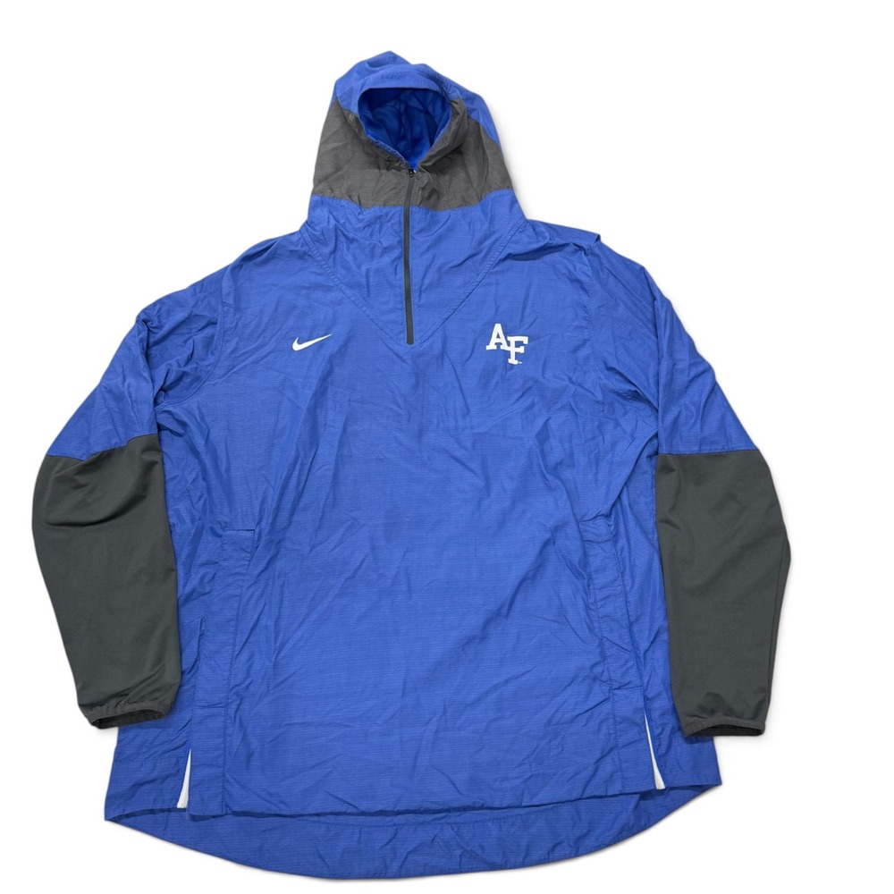 Nike Air Force Falcons 1/4 Zip Windbreaker Repel Hooded Jacket Men XXL Blue